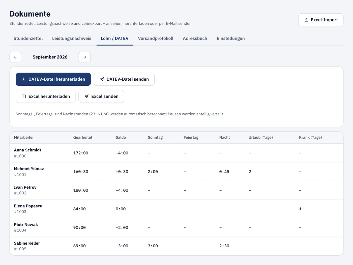 Lohnübersicht mit DATEV-Export